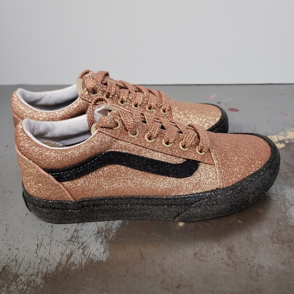 Vans Kids Unisex Off The Wall Skateboard Shoes Youth Size 3 Gold Glitter 508357 - Picture 3 of 9